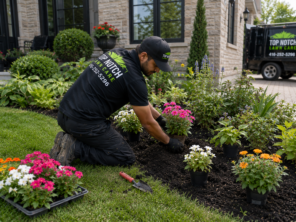 Freshly planted, colourful front-garden beds